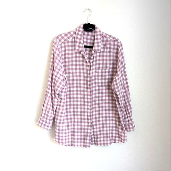 Hatch Boyfriend Purple Checked 100% Cotton Button-up Long Sleeve Shirt, size 4 - Picture 1 of 7